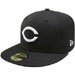 Cincinnati Reds 59FIFTY White on Black Fitted Hat Highest Quality New Era 100 Percent Wool MLB Major League Baseball Team Logo Offcially Licensed Fashion Adult Baseball Hat - 10023370